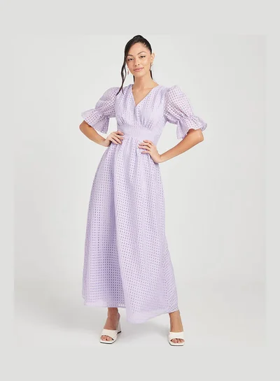 Closet By Styli Burnout Checked Woven A-Line Maxi Dress Lilac