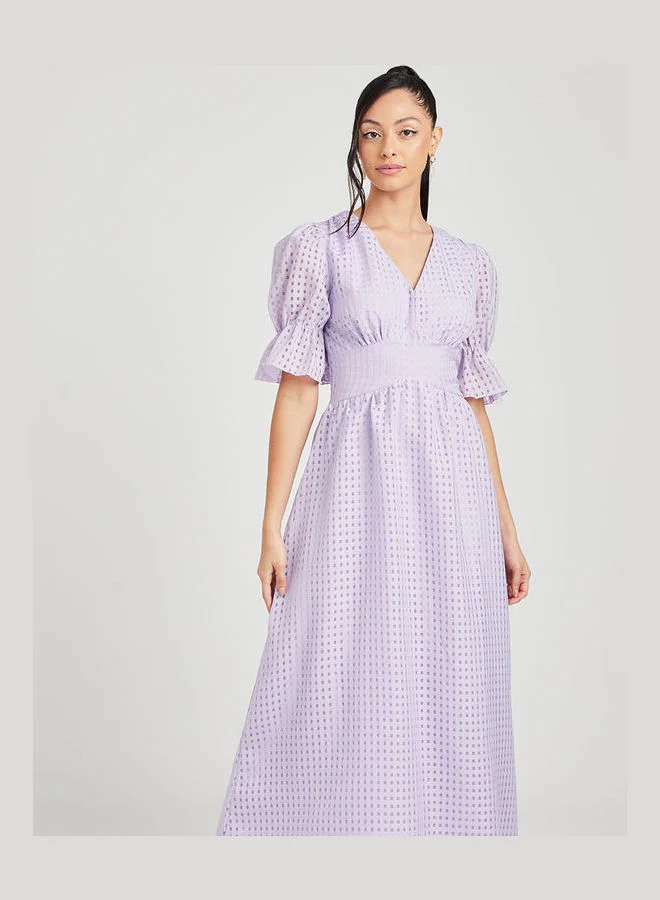 Closet By Styli Burnout Checked Woven A-Line Maxi Dress Lilac