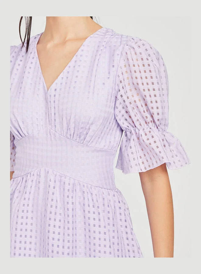 Closet By Styli Burnout Checked Woven A-Line Maxi Dress Lilac
