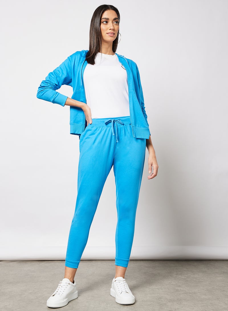 Noon East - Women Casual Comfortable Regular Fit Mid Rise Elasticated Waist Joggers with Ribbed Bottom Ibiza Blue - Image 1