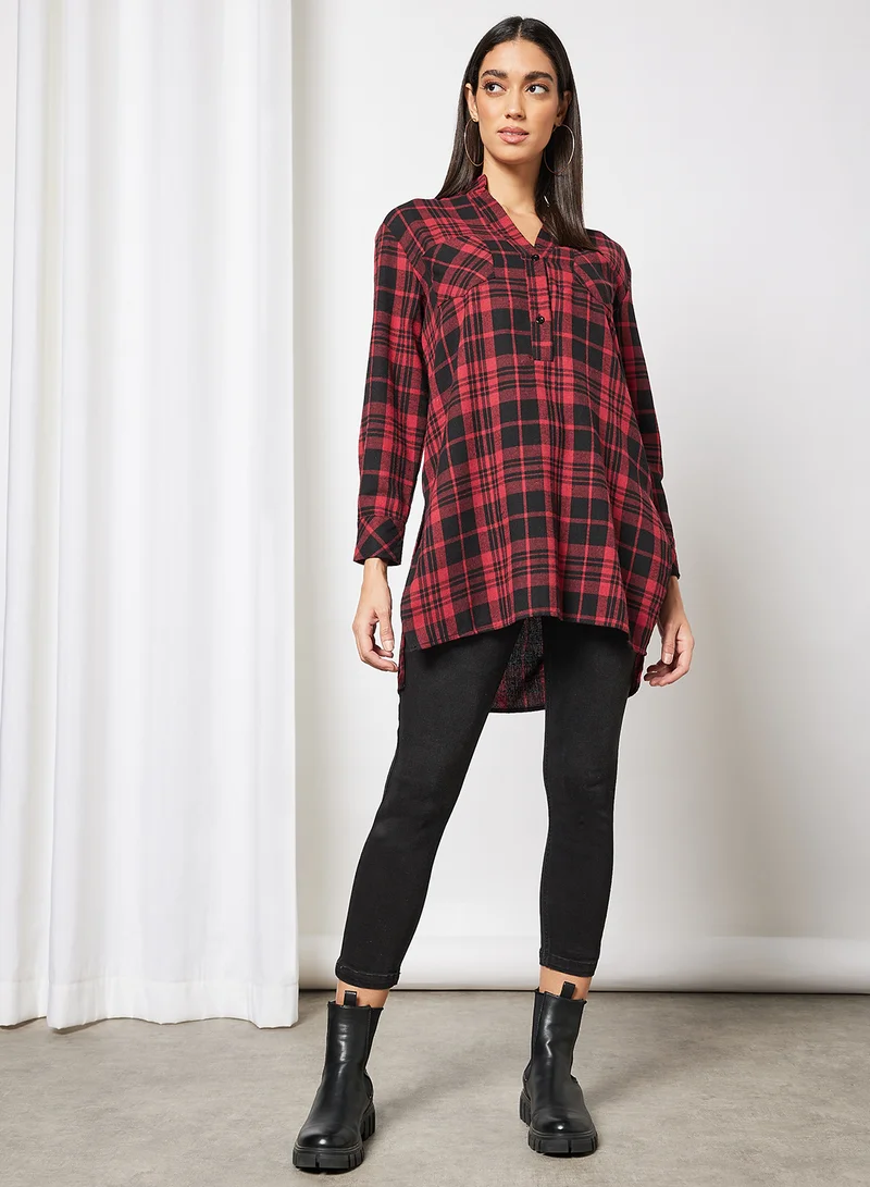 لايبل ريل Plaid Print Longline Shirt Red