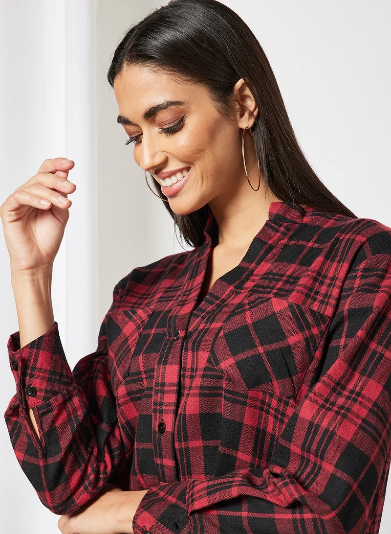 لايبل ريل Plaid Print Longline Shirt Red