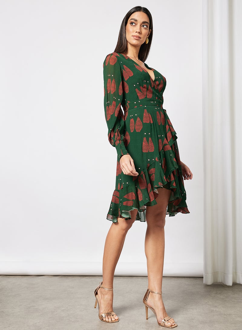 masaba Printed Wrap Dress Green  - Image 1