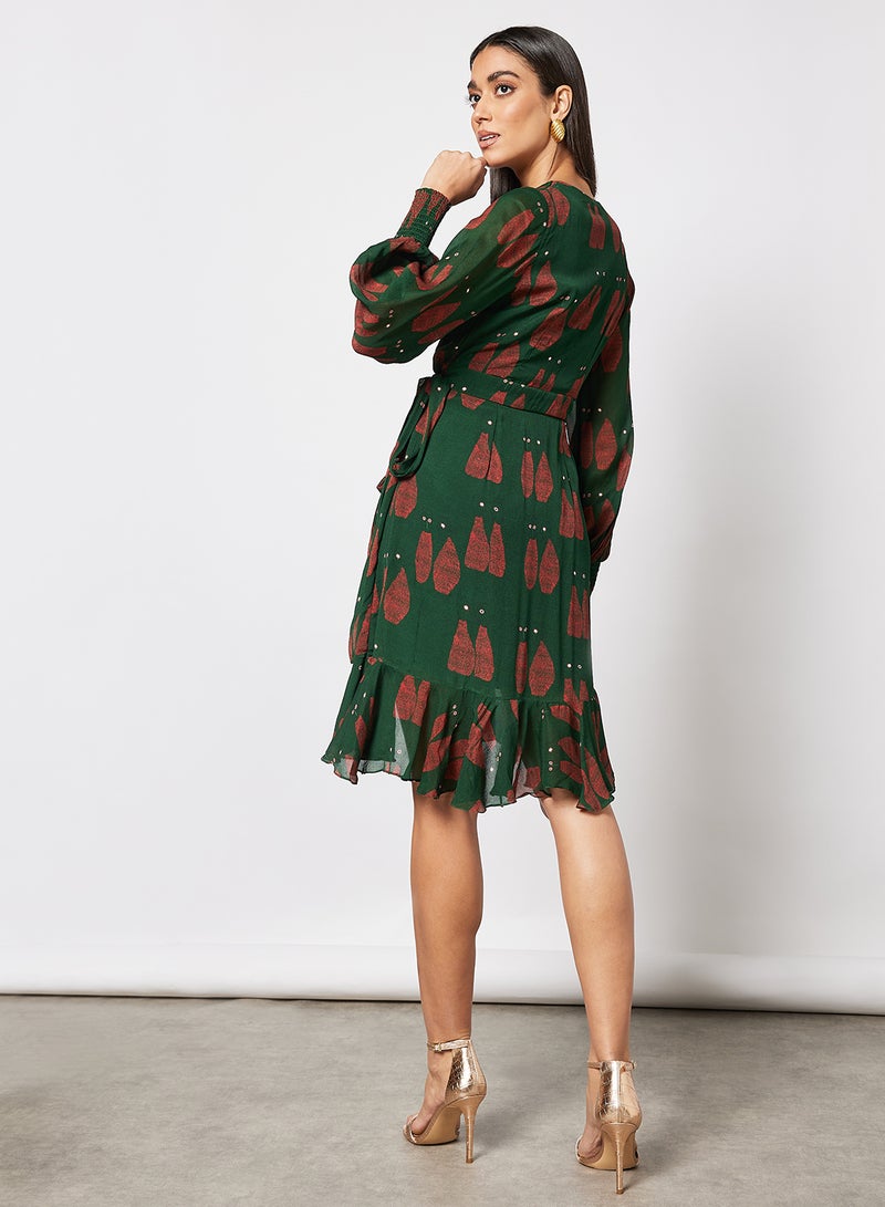 masaba Printed Wrap Dress Green  - Image 2