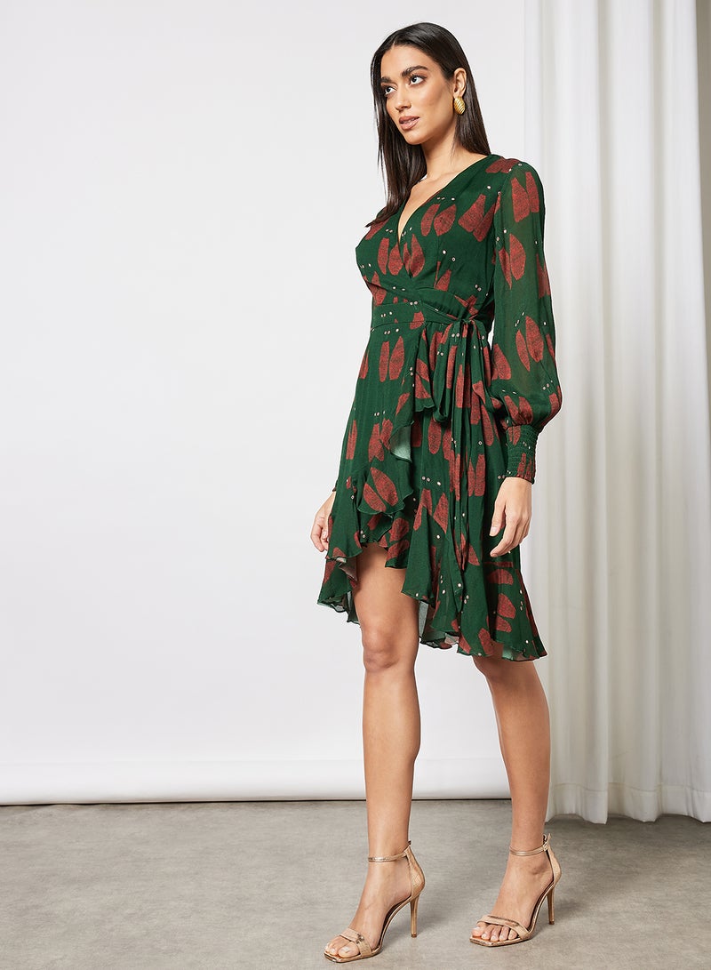 masaba Printed Wrap Dress Green  - Image 3