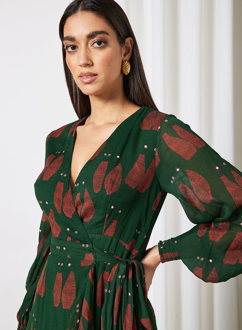 masaba Printed Wrap Dress Green  - Image 4