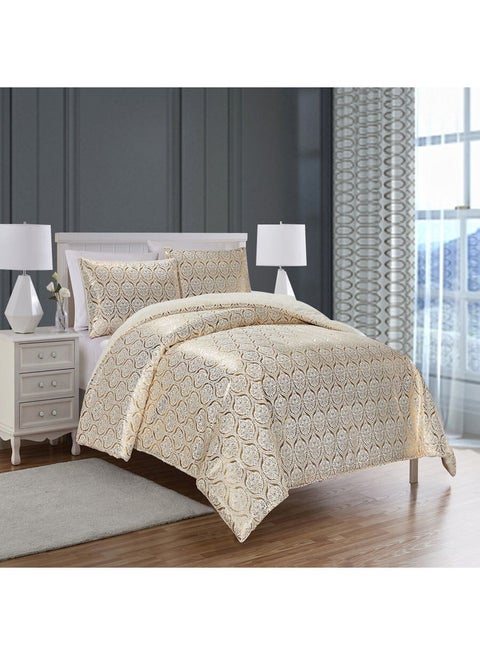 3-Piece Comforter Set Fur Gold 270x240cm