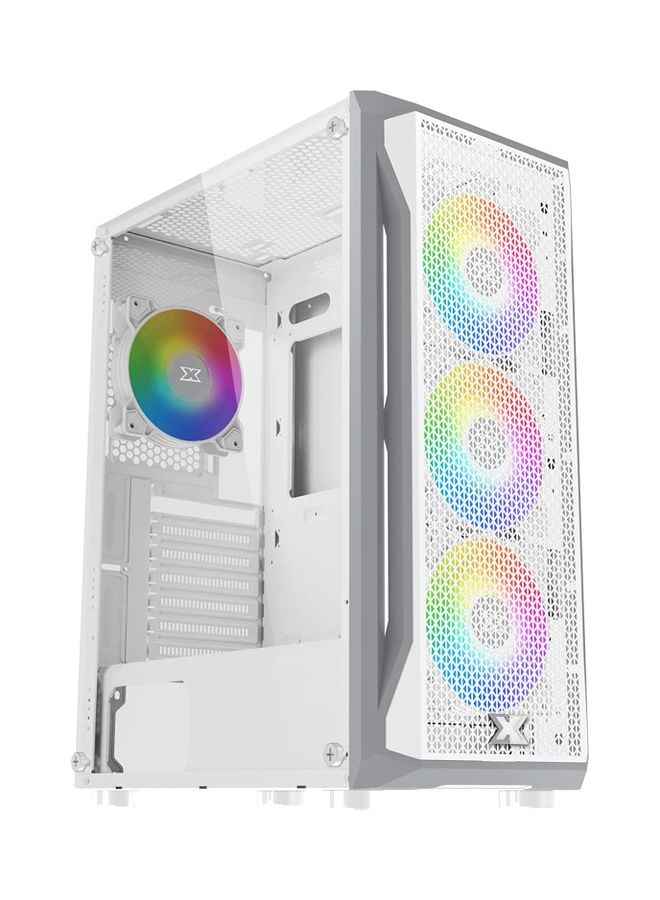 Xigmatek - Gaming X Arctic Case, ATX Mid-Tower Computer Case (ATX, U3x1+U2x2, Metal FP & Left TG, 4PCS X20A Arctic Fan & LED Switch ARGB Fan PCB) White - Image 1