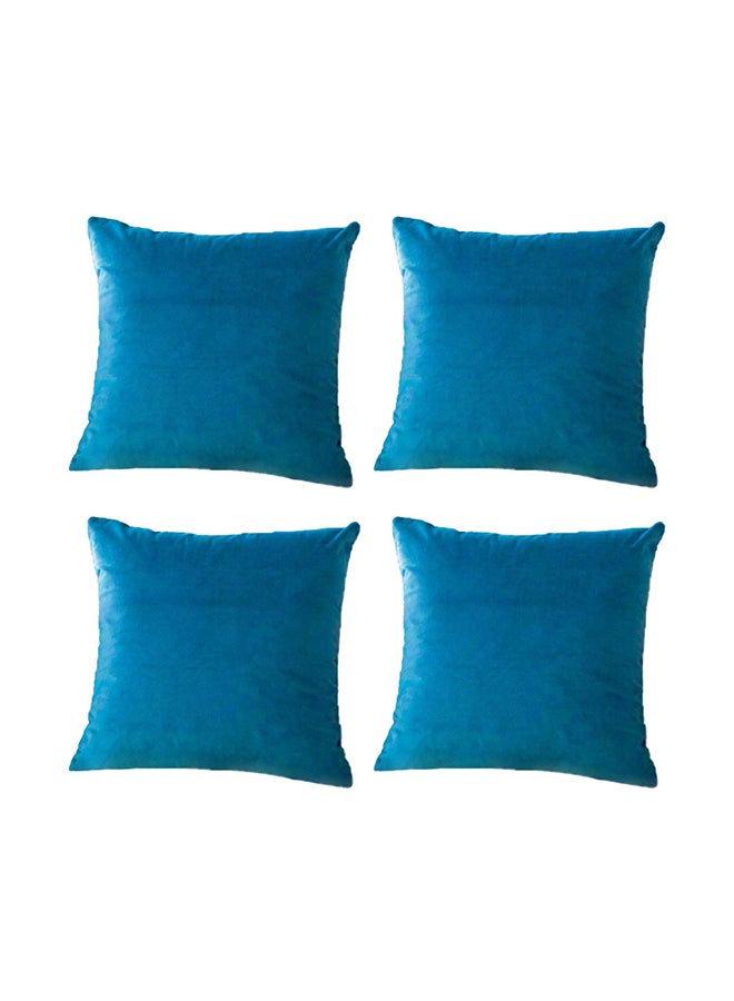REGAL IN HOUSE 4-Piece Solid Pattern Decorative Pillow velvet Bondi Blue 65 x 65cm  - Image 1