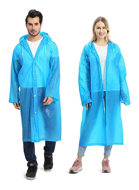 2 Pack Portable EVA Raincoats Reusable Rain Ponchos with Hoods and Sleeves Lightweight Raincoats Blue