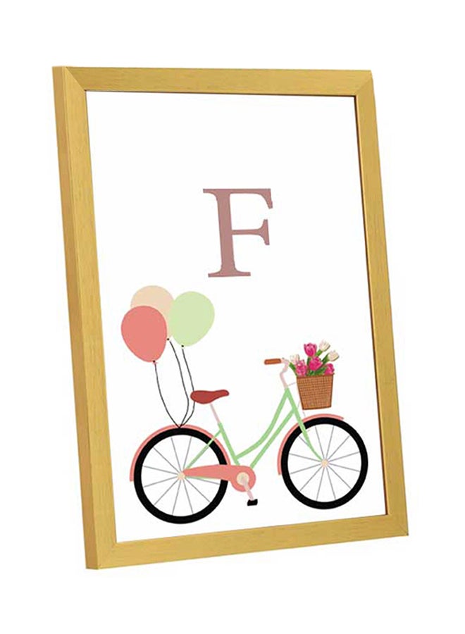 LOWHA F Letter Bike Balloons Printed Wall Art With Wooden Frame Multicolour 23x33cm  - Image 4