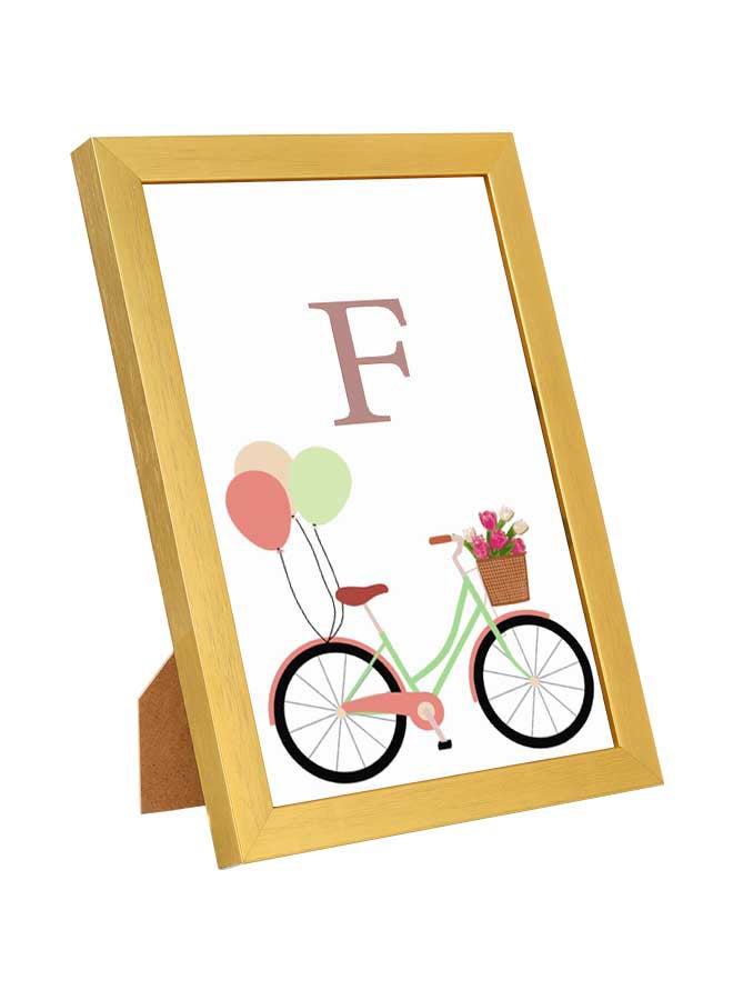 LOWHA F Letter Bike Balloons Printed Wall Art With Wooden Frame Multicolour 23x33cm  - Image 1
