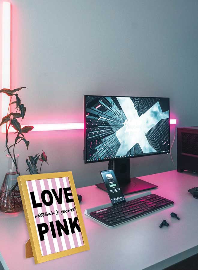 لوحة فن الجدران المطبوعة باللون الوردي مع إطار خشبي - Image 2