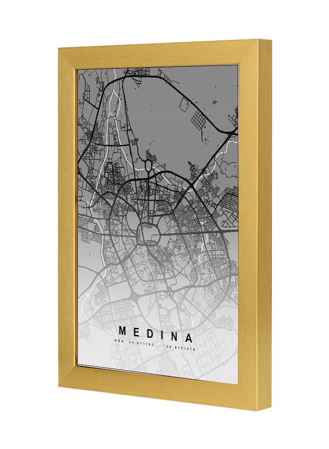 LOWHA Medina Map Black Printed Wall Art With Wooden Frame Black/White 23x33cm - Image 3