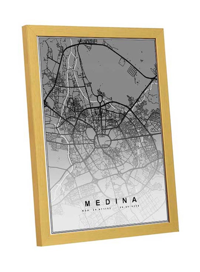 LOWHA Medina Map Black Printed Wall Art With Wooden Frame Black/White 23x33cm - Image 4