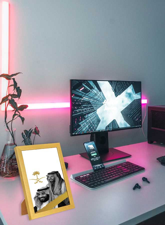 لوحة فنية جدارية بطبعة محمد بن سلمان بإطار خشبي متعدد الألوان 23x33 سم - Image 2