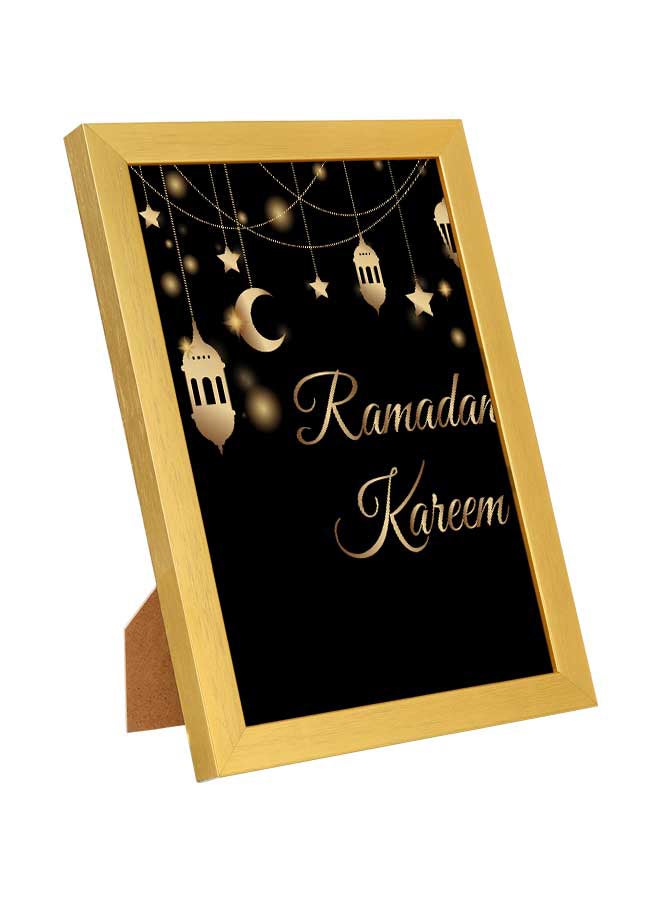 لوحة فنية جدارية مطبوعة "رمضان كريم" بإطار خشبي أسود/ذهبي 23x33 سم - Image 1
