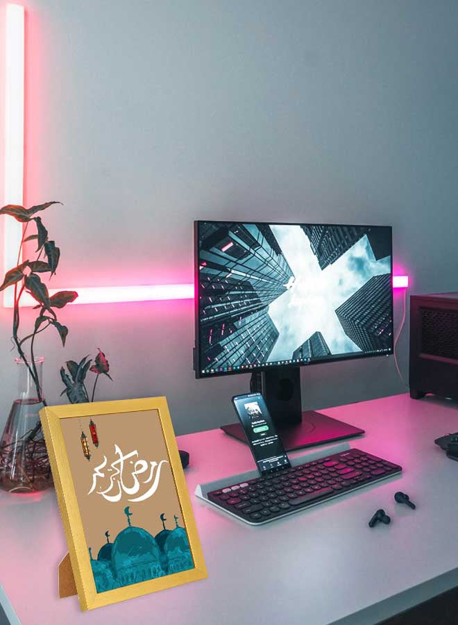 لوحة فن الجدران الأزرق المطبوعة لشهر رمضان مع إطار خشبي - Image 2