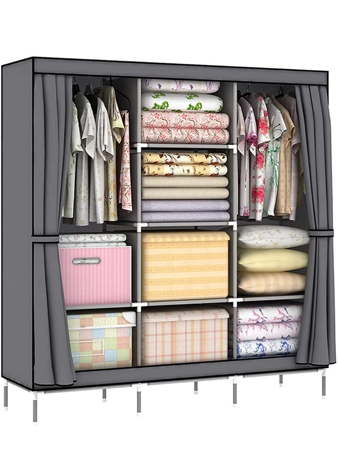 Roman Gifts Portable Fabric Canvas Wardrobe With Storage Cupboard Organiser Grey  - Image 4