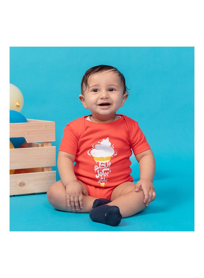 Casual Printed Round Neck Short Sleeve Bodysuit Red