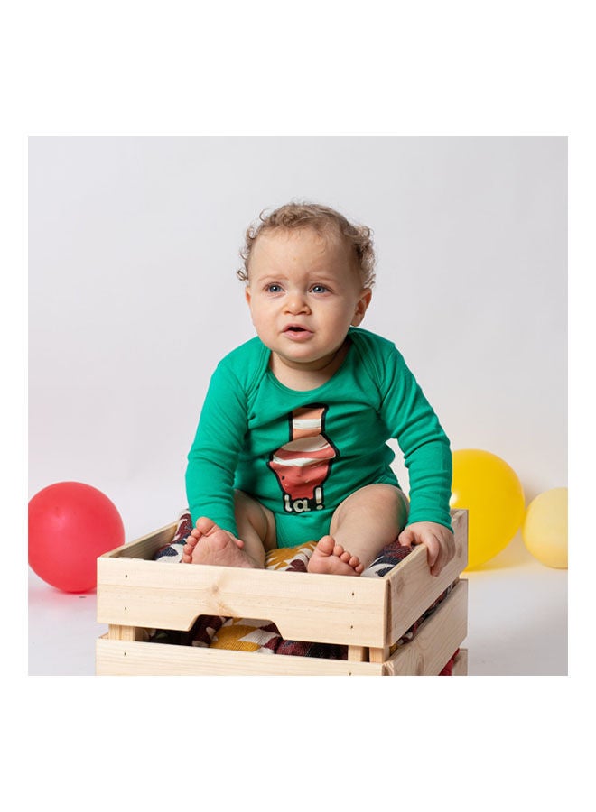 ناس تريندس Casual Printed Round Neck Long Sleeve Bodysuit Green