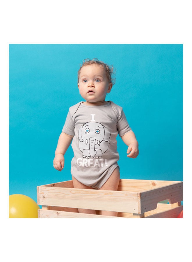 Casual Printed Round Neck Short Sleeve Bodysuit Grey