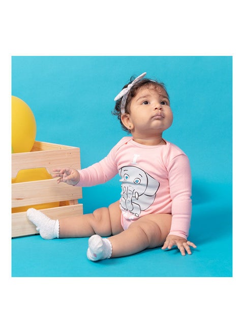 Casual Printed Round Neck Long Sleeve Bodysuit Peach Melba