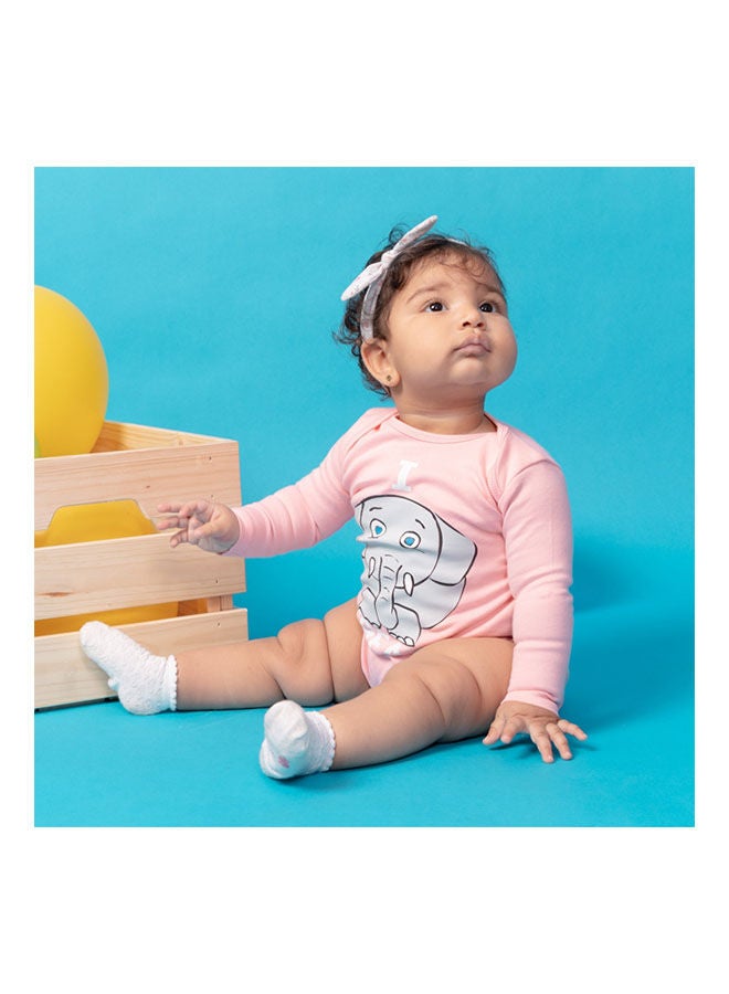 ناس تريندس Casual Printed Round Neck Long Sleeve Bodysuit Peach Melba