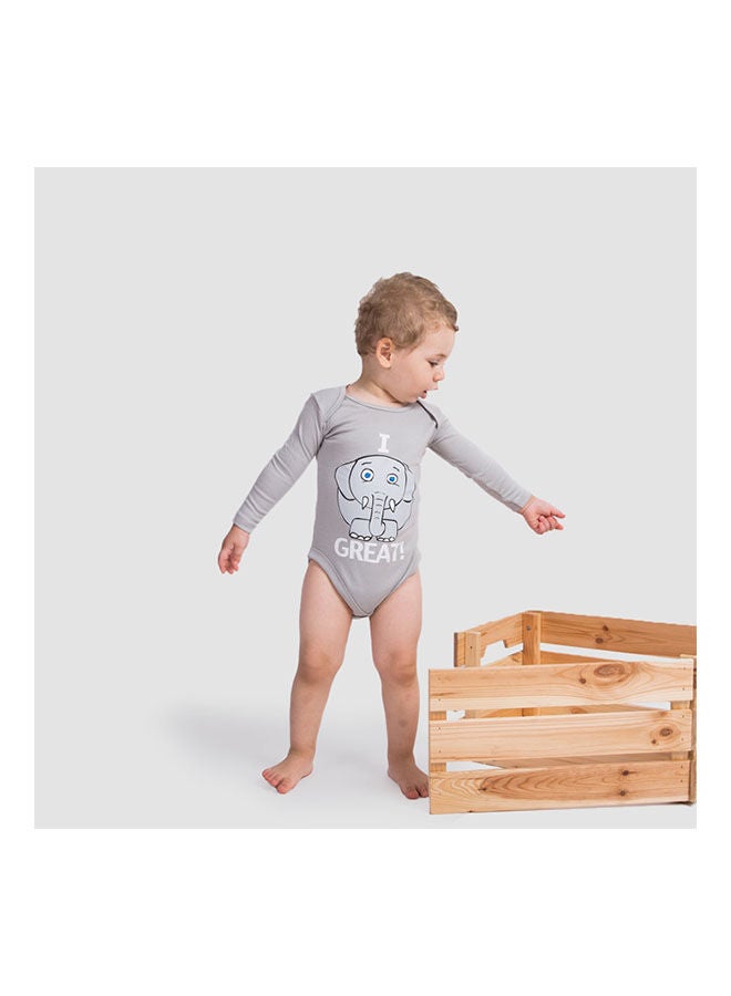 I Feel Great Long Sleeve Bodysuit Grey