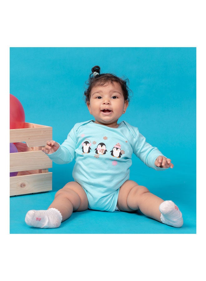 ناس تريندس - Casual Printed Round Neck Long Sleeve Bodysuit Light Blue - Image 1