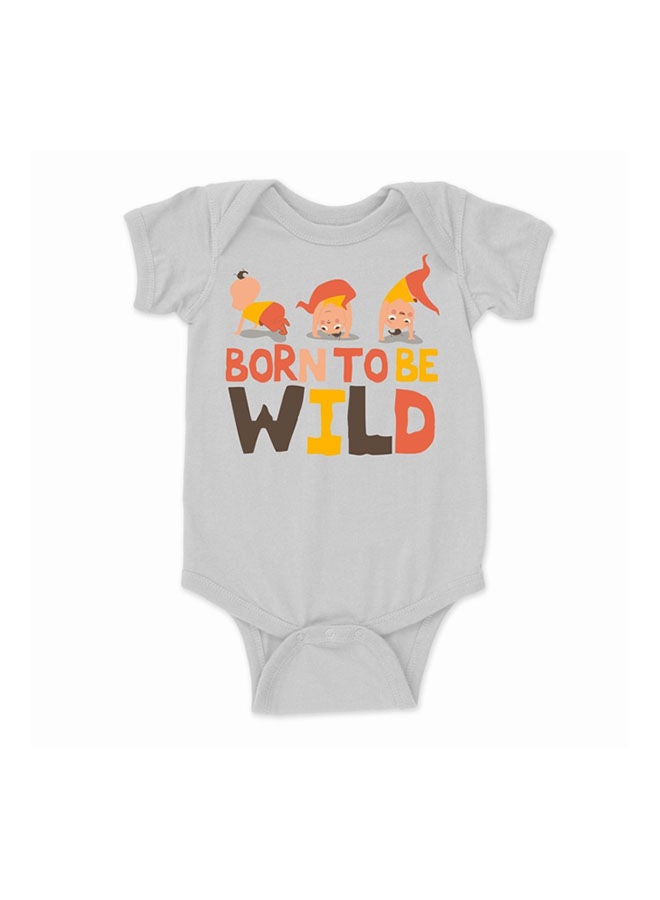 Casual Printed Round Neck Short Sleeve Bodysuit Grey