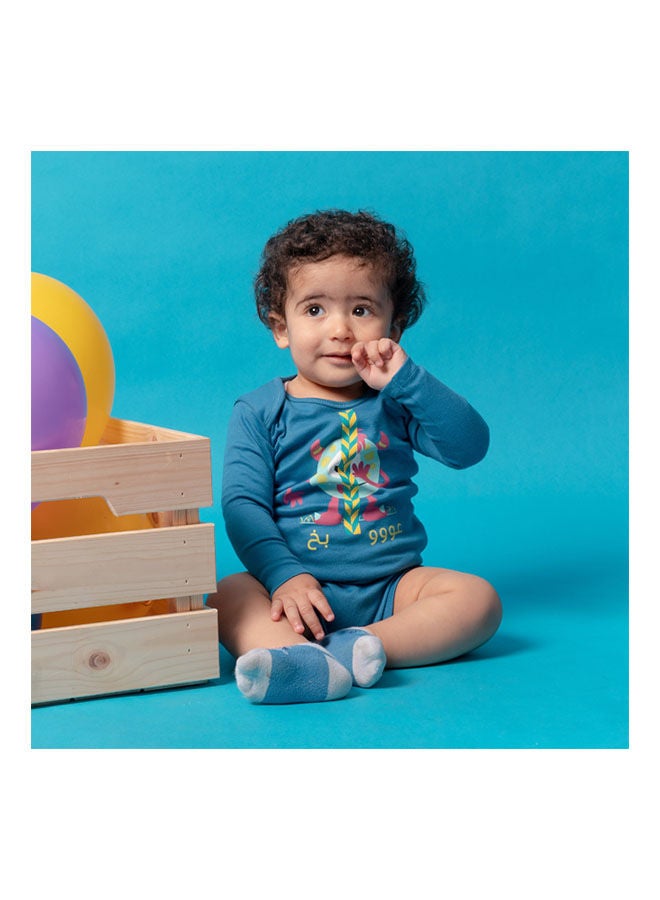 ناس تريندس Casual Printed Round Neck Long Sleeve Bodysuit Blue