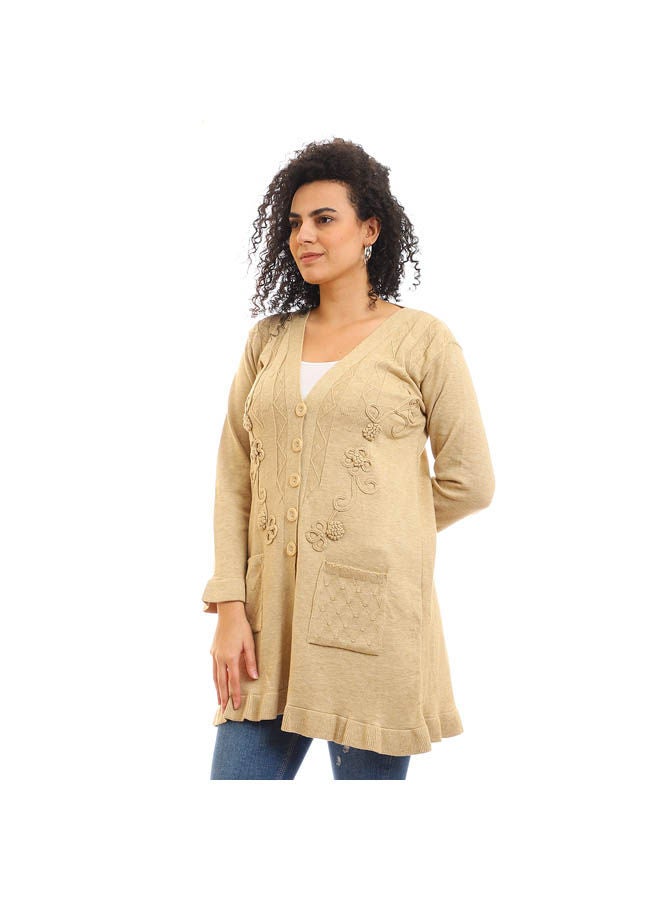 Andora - Casual Colour Blocked High Neck Long Sleeve  pullover Beige - Image 1