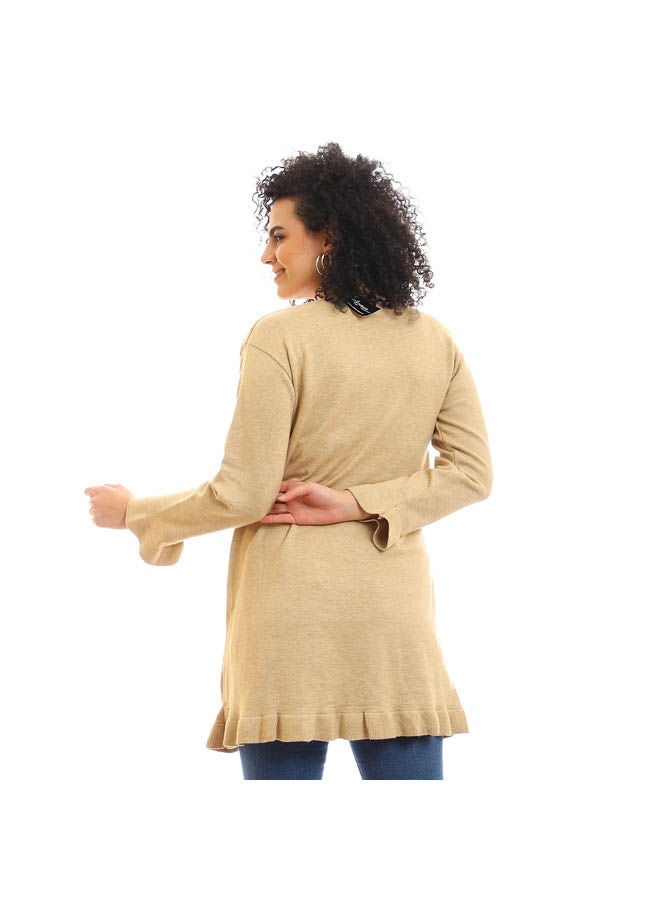 Andora - Casual Colour Blocked High Neck Long Sleeve  pullover Beige - Image 1