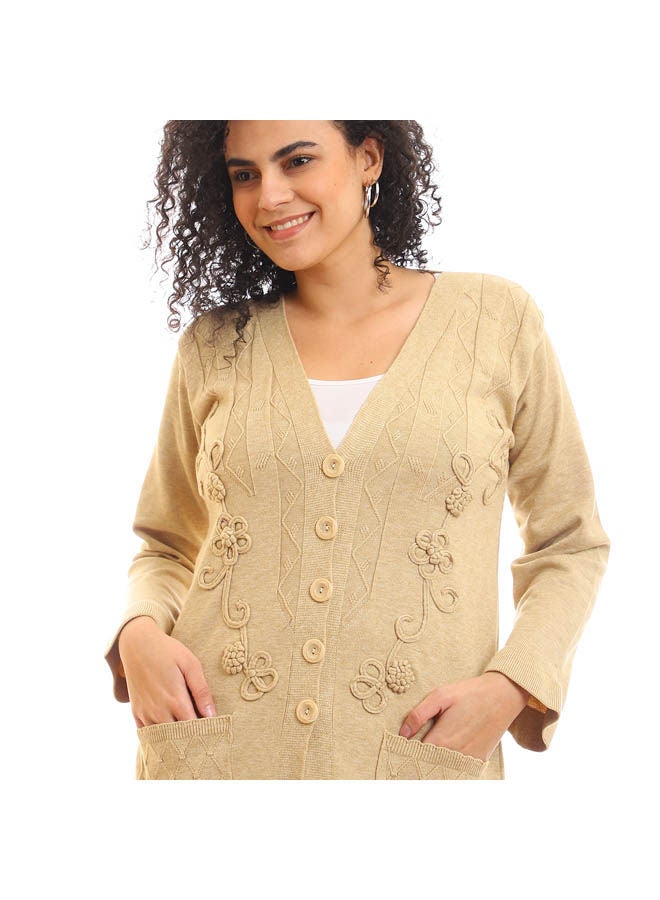 Andora - Casual Colour Blocked High Neck Long Sleeve  pullover Beige - Image 1