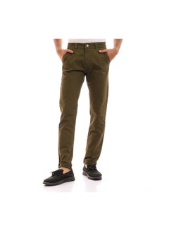Casual Plain Basic Low Rise Pants Dark Green