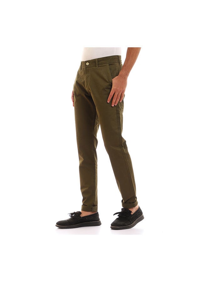 Andora - Casual Plain Basic Low Rise Pants Dark Green - Image 1
