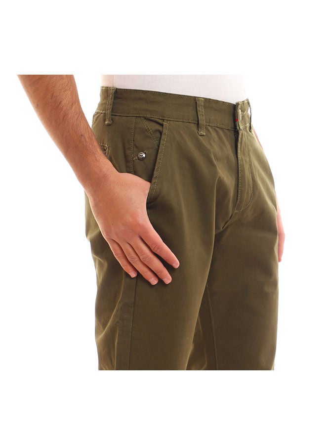 Andora - Casual Plain Basic Low Rise Pants Dark Green - Image 1