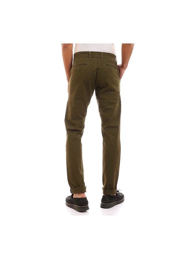 Andora - Casual Plain Basic Low Rise Pants Dark Green - Image 1