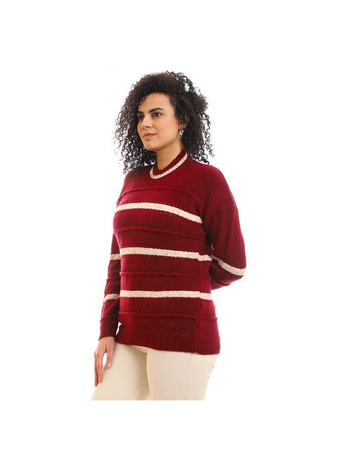 Andora - Casual Colour Blocked High Neck Long Sleeve  pullover Maroon - Image 1