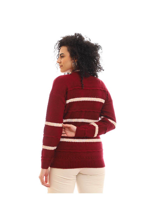 Andora - Casual Colour Blocked High Neck Long Sleeve  pullover Maroon - Image 1