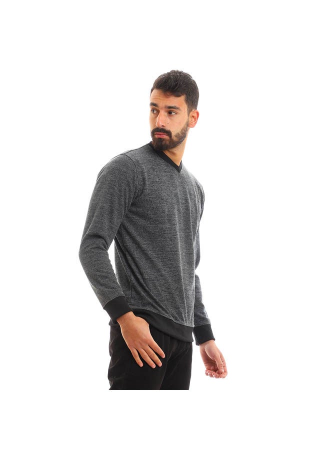 Andora - Casual Plain Basic Halter Neck Long Sleeve  sweatshirt Navy Blue - Image 1