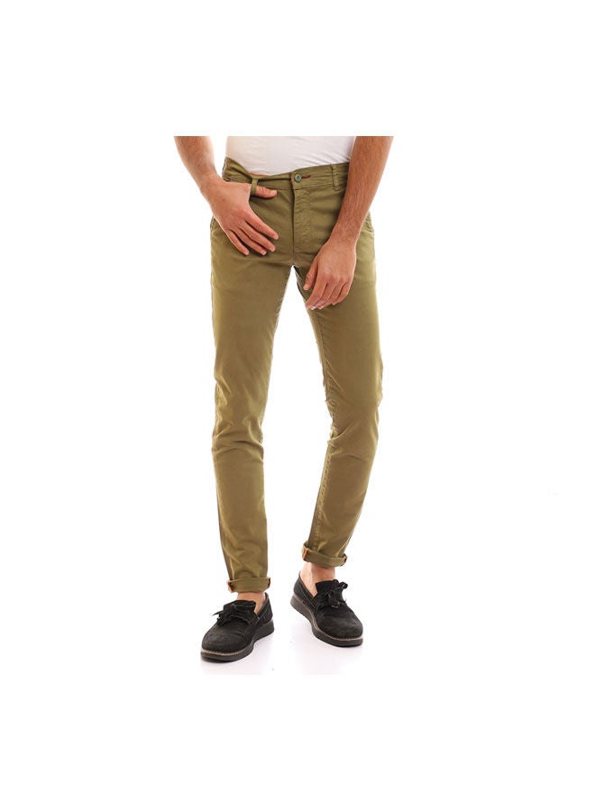 Andora Casual Plain Basic Low Rise Pants Green - Image 1