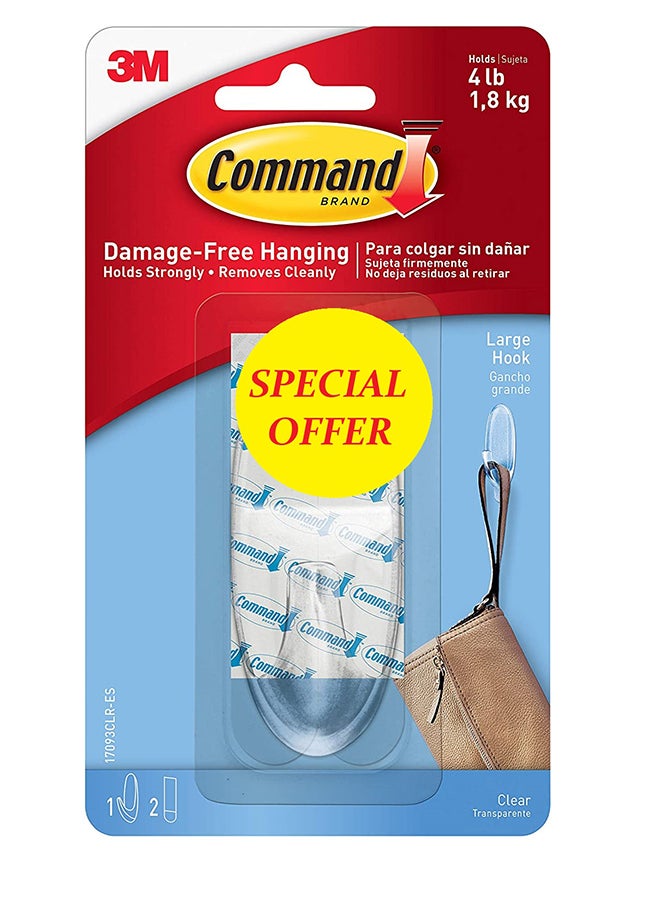 Command 17093 Hook With Strips Large Holds Clear 1.8kg  - Image 1