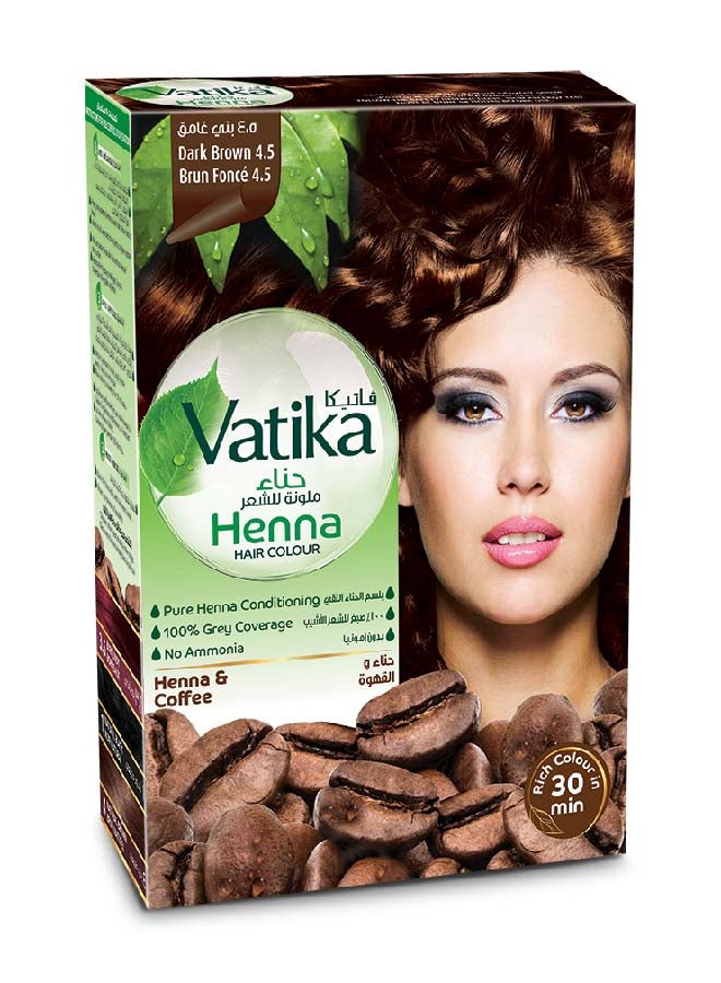 VATIKA Dark Brown Henna Hair Color 100% Grey Coverage No Ammonia 4.5 Dark Brown 60grams  - Image 1