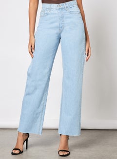 FEMME LUXE Raw Hem Straight Jeans Blue  - Image 1