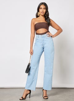 FEMME LUXE Raw Hem Straight Jeans Blue  - Image 3