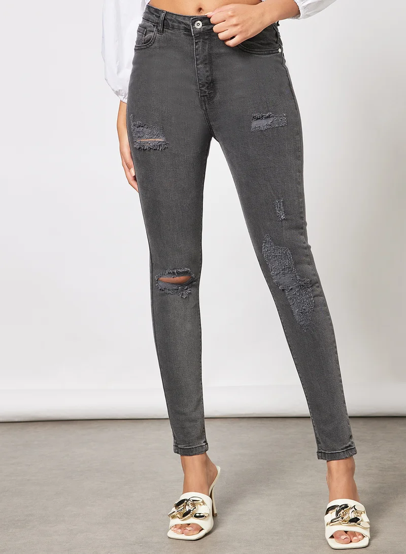 FEMME LUXE Ripped Skinny Jeans Black