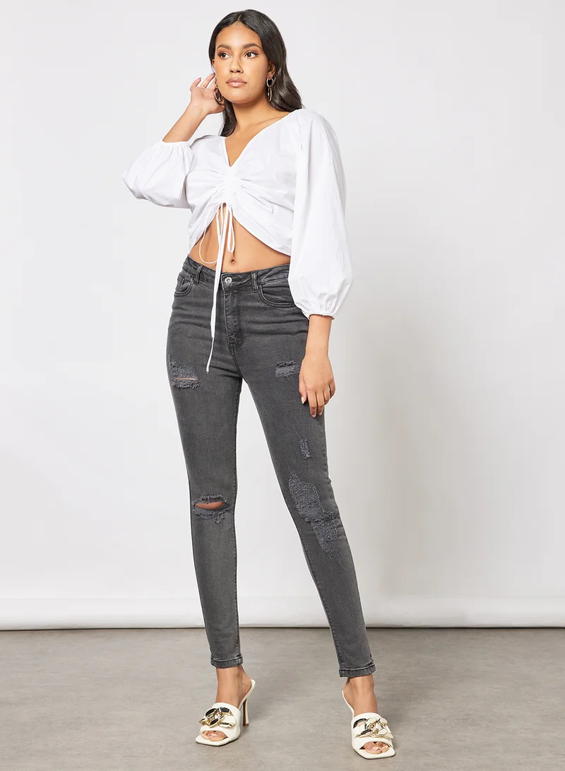 FEMME LUXE Ripped Skinny Jeans Black