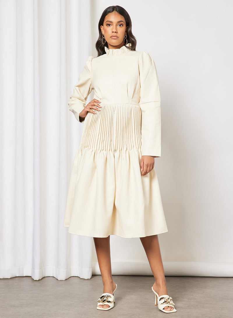 GHOSPELL - Drift Faux Leather Midi Dress Ivory - Image 1